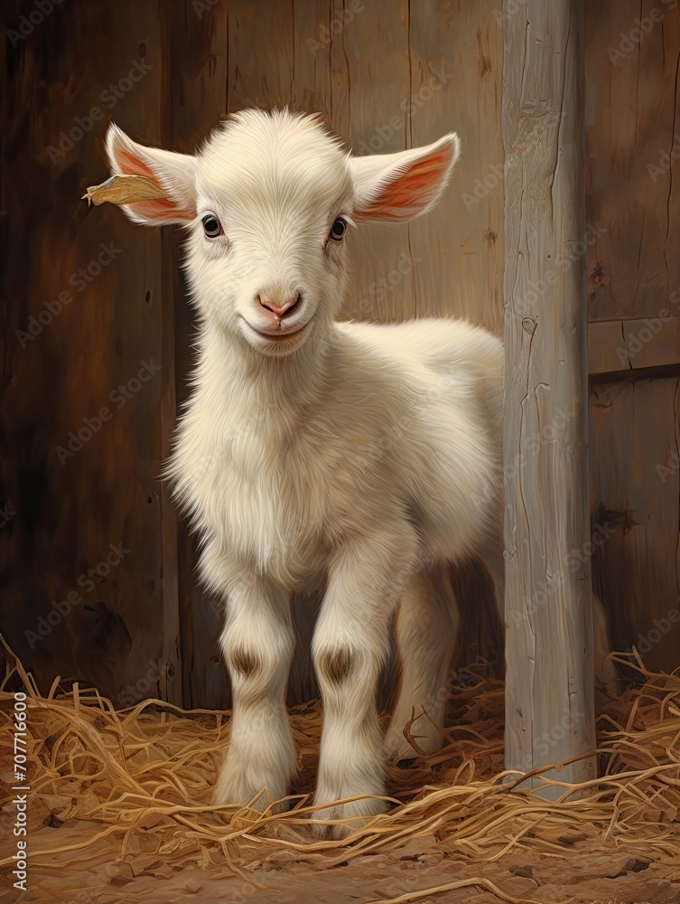 Fototapeta premium Playful Goat Kid on a Farm: Embracing Nature's Serenity