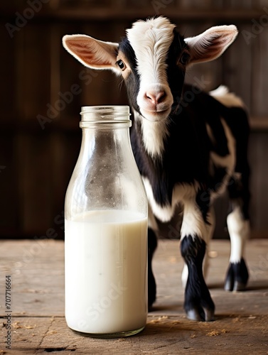 Goat Milk Dairy: Farm Bottle with Animal for Quenching Thirst