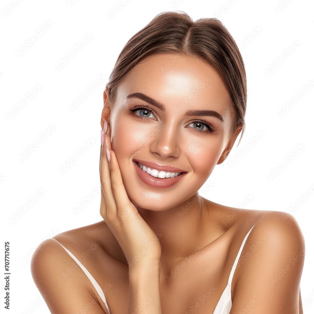 Young beauty woman makeup style with touch her face and perfect skin, Facial treatment, Cosmetology, plastic surgery, isolated on white background, png Young beauty woman makeup style with touch her face and perfect skin, Facial treatment, Cosmetology, plastic surgery, isolated on white background, png