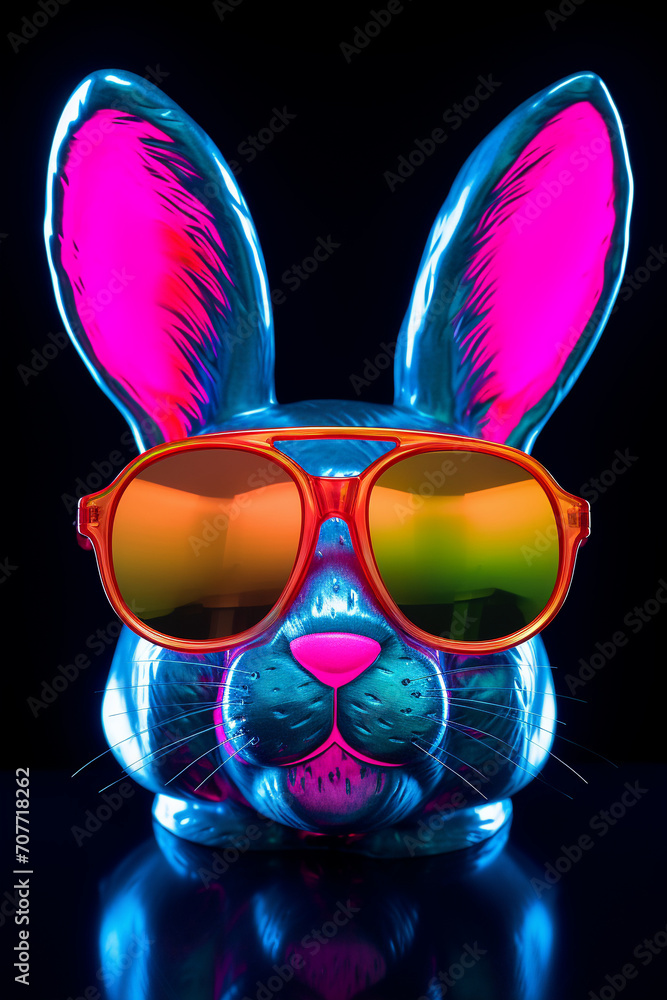 Future DJ Star: Cool Baby Rabbit in Neon, Spinning Tunes in Stylish Sunglasses