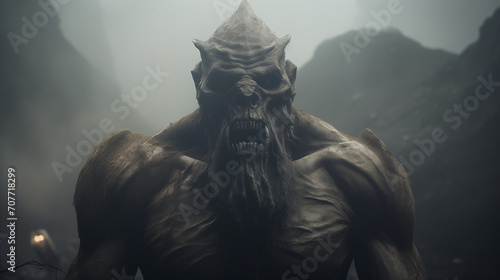 Fictional mythical evil strong creature steel titan photo