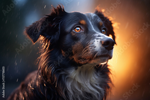 Portrait of a shepherd dog in black background