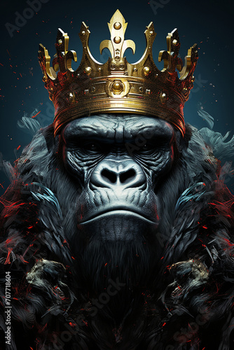 Regal Ape Majesty  King Kong Gorilla Sporting a Crown in Cool Illustration