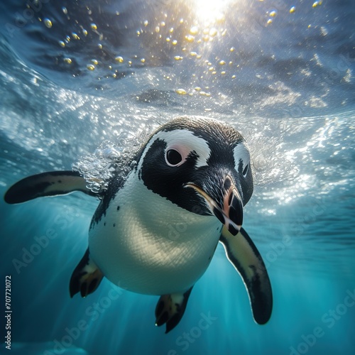 Penguin swims underwater. Penguin Day
