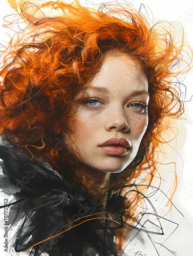 Knut Hebstreit Drawing, A Woman With Red Hair And Freckles photo