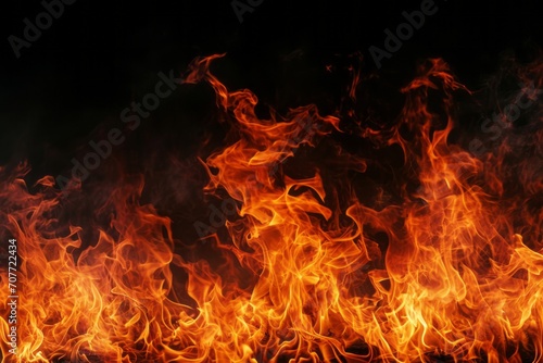 A blazing fire burns against a black background