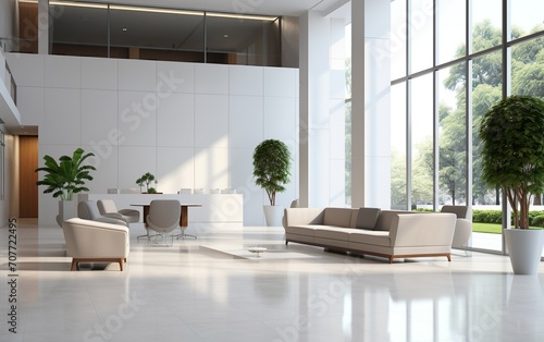 Comfortable office lobby interior with blank white