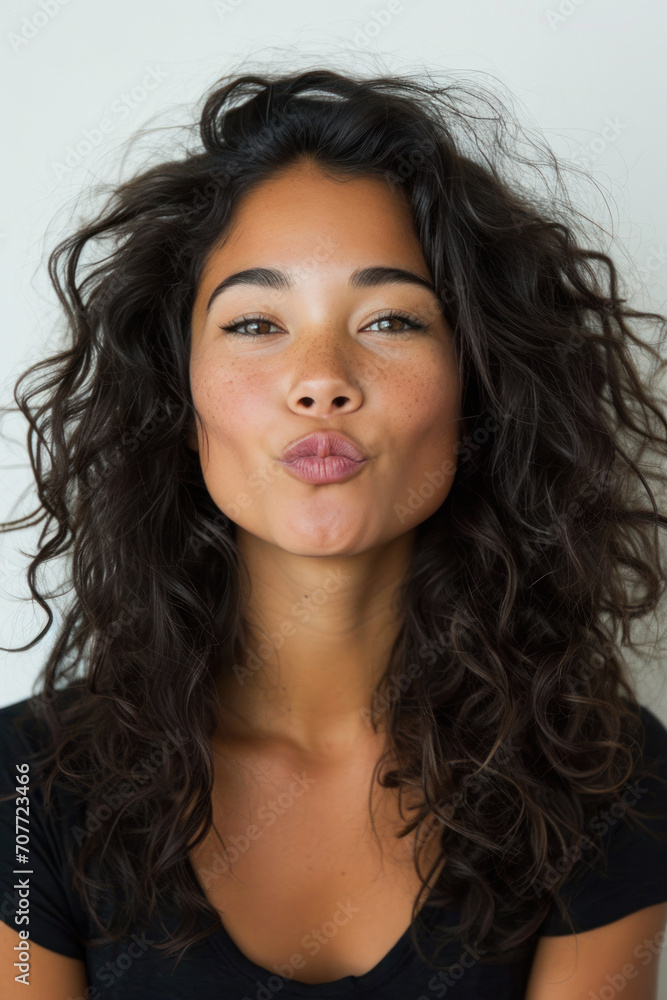 femme vue de face qui envoie un baisé femme vue de face qui envoie un baisé