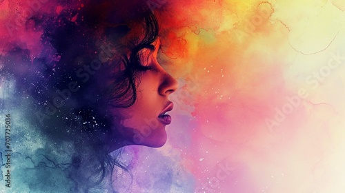 Colorful women abstract watercolor style background, Generative Ai