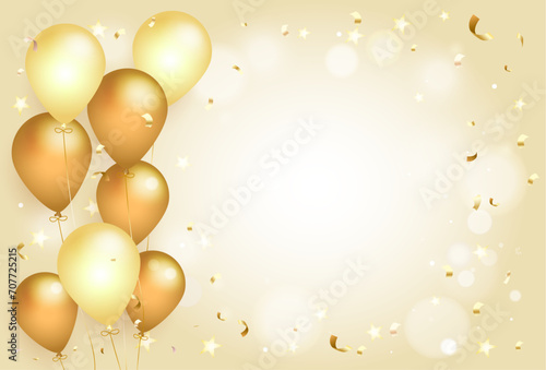 golden balloons Glitter background with celebrate Celebration background with gold confetti and balloons