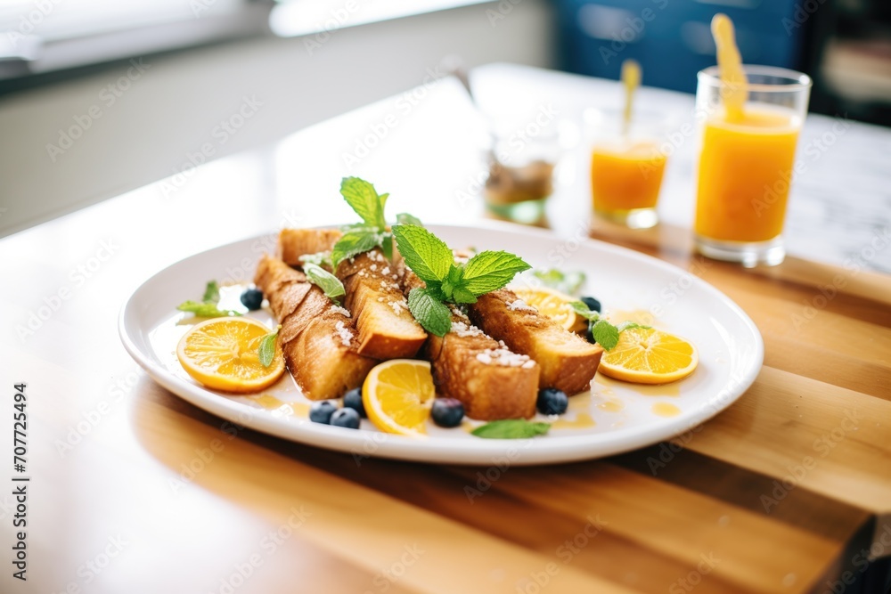 baguette french toast on a breakfast plate baguette french toast on a breakfast plate