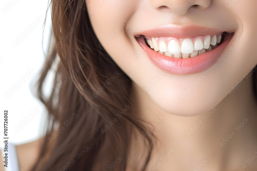 A close-up shot of the lower portion of a asian woman's face. She Charming smile with immaculate teeth for dental service promotions A close-up shot of the lower portion of a asian woman's face. She Charming smile with immaculate teeth for dental service promotions