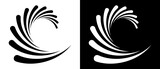 Abstract rotated lines in spiral as background. Design element for prints, logo, sign, symbol. Black shape on a white background and the same white shape on the black side.