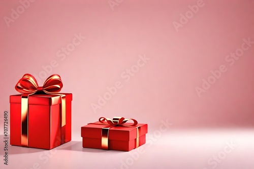 Open red gift box or red present box with red ribbons and bow isolated on white background with shadow 3D rendering white view
