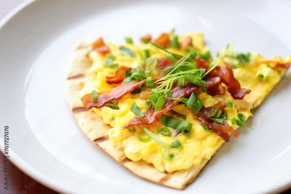 flatbread pizza with scrambled eggs, bacon, and chives flatbread pizza with scrambled eggs, bacon, and chives