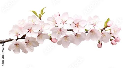 Spring sakura cherry blooming flowers bouquet. Isolated realistic pink petals, blossom, branches, leaves vector set. Design spring tree illustration, generative ai © mangsi