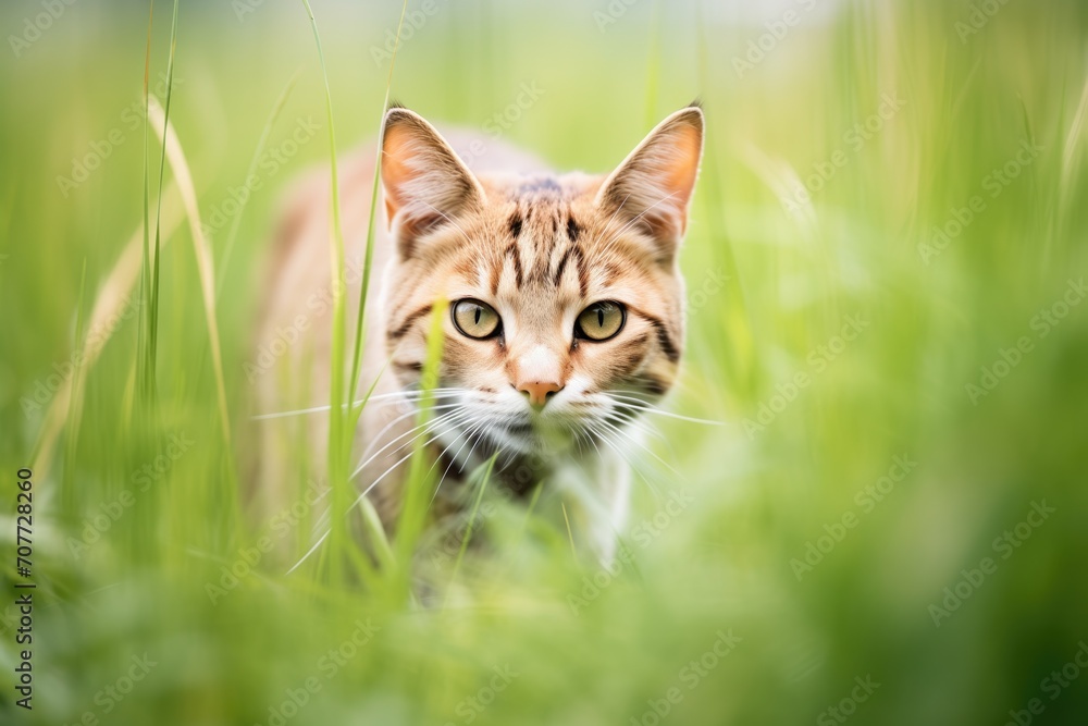 cat stalking through long grass