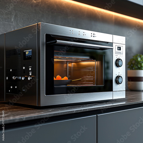 Built-in modern microwave oven. Generative AI.