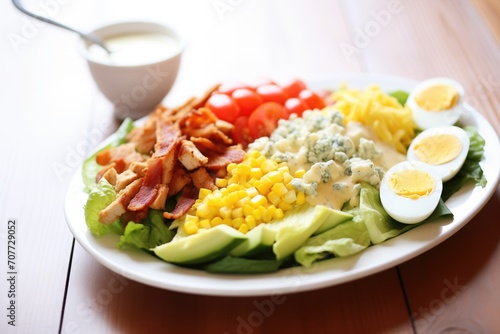 cobb salad with extra blue cheese dressing drizzle