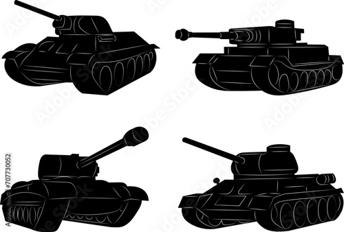 tanks set silhouette, on white background vector