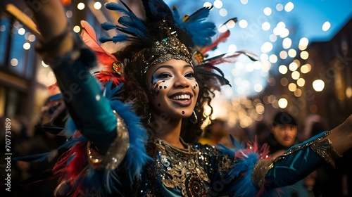 Colorful photo of a young woman at a music festival
 photo