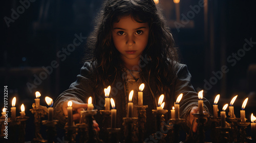 Nia Hebrean fernet a candelabra menorah encendiendo photo