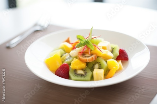 tropical fruit salad with kiwi, pineapple, and mango