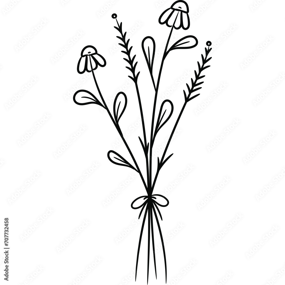 Wildflower Line Art Drawing Wildflower Line Art Drawing