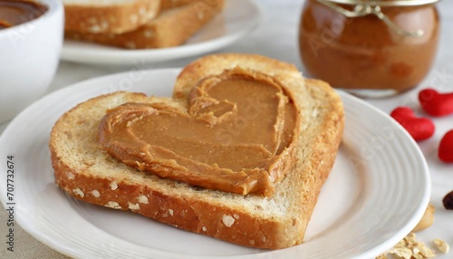 Heart-shaped Peanut Butter Toast Macro Shot