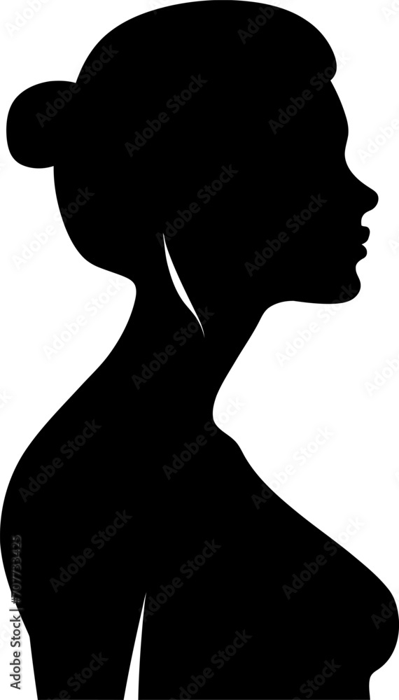 Woman silhouette in black color. Vector template for laser cutting wall art.