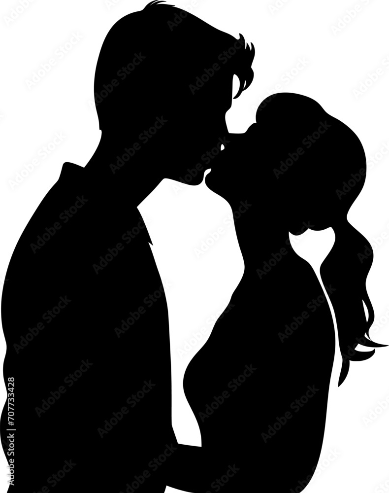 Kissing couple love silhouette in black color. Vector template design.