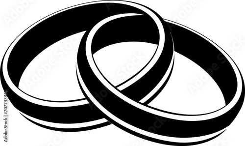 Wedding rings silhouette in black color. Vector template for laser cutting wall art.