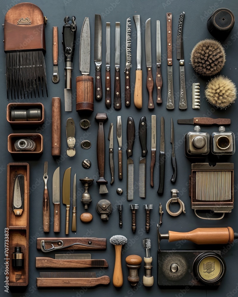 Barber in the style of knolling. Generative AI. Barber in the style of knolling. Generative AI.