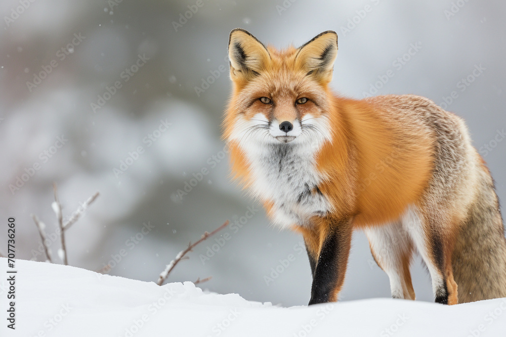 Red Fox Winter Portrait Snowfall Wildlife Serene Nature Gaze