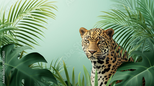 cute jaguar and watercolor jungle
