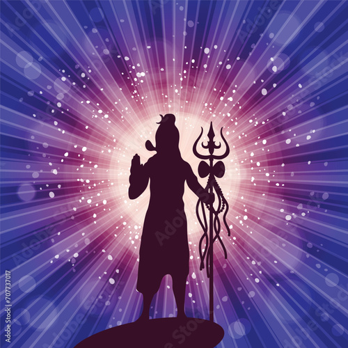 Shiva in brilliant galactic space. Greeting card for Maha Shivratri, a Hindu festival celebrated of Lord Shiva. Om or Aum Indian sacred sound.