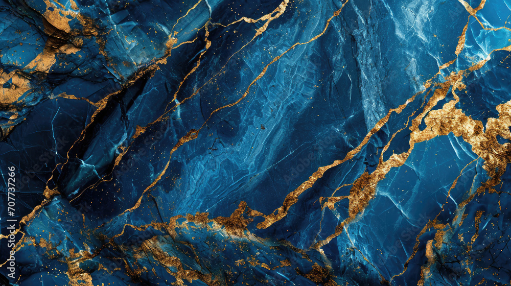 Fototapeta premium Luxury abstract marble background with seamless pattern in dark blue with gold lines