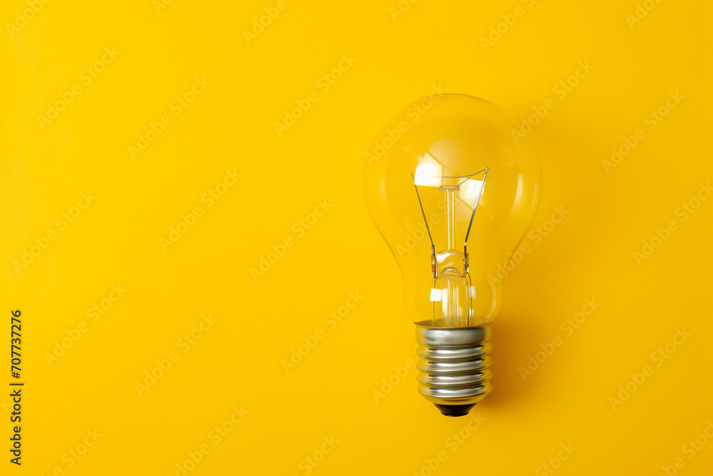 Light Bulb Floating on a Yellow Background with copyspace Generative AI Light Bulb Floating on a Yellow Background with copyspace Generative AI
