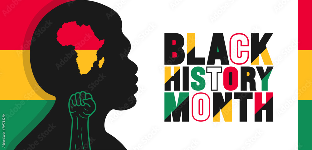 African American Black history month colorful lettering typography with African man background. Celebrated February in united state and Canada. Juneteenth Independence Day. Kwanzaa