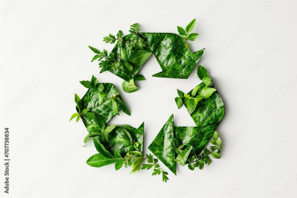 Recycling icon made from green leaves Recycling icon made from green leaves