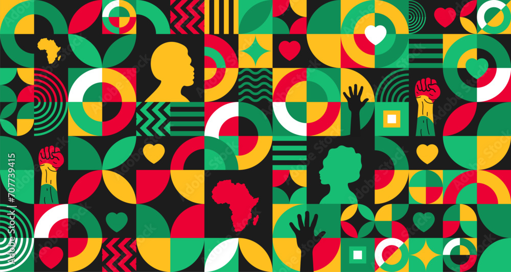 Black history month Neo geometric seamless pattern background. Celebrated February in united state and Canada. Juneteenth Independence Day. Kwanzaa. use to banner, poster, book cover.