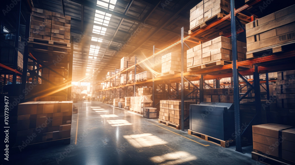 Modern warehouse of finished products in cardboard boxes, background. Industrial storage concept, copy space. Logistics. Modern warehouse of finished products in cardboard boxes, background. Industrial storage concept, copy space. Logistics.