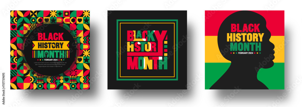 African American Black history month colorful lettering typography social media post banner design template set. Celebrated February in united state and Canada. Juneteenth Independence Day. Kwanzaa