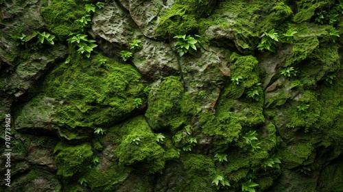 A background of green moss. Moss Green Herb on the stones. Wall of natural green moss