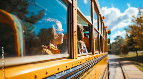 School bus carrying children to high school photo