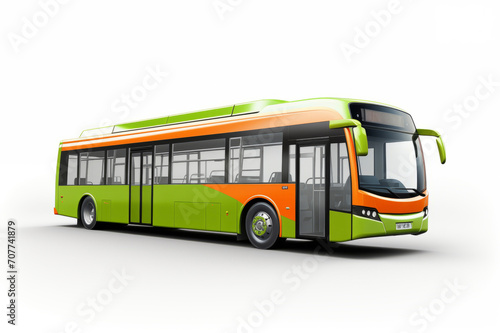 Modern green city bus on white background