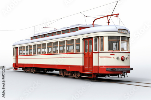 Vintage city tram on white background