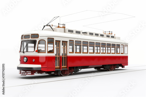 Vintage city tram on white background