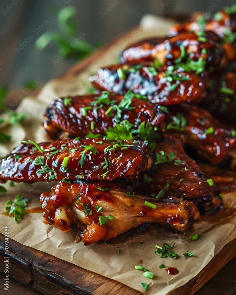 Tasty hot grilled chicken wings and drumsticks. Fast food concept photo Tasty hot grilled chicken wings and drumsticks. Fast food concept photo