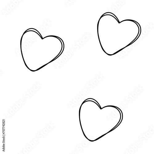 Doodle hearts, hand drawn love heart collection. Symbol of love.